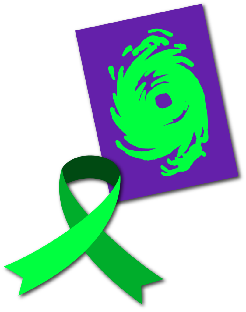 Cartello viola con il vortice verde e nastro verde per identificare Angel e carrello per assistenza